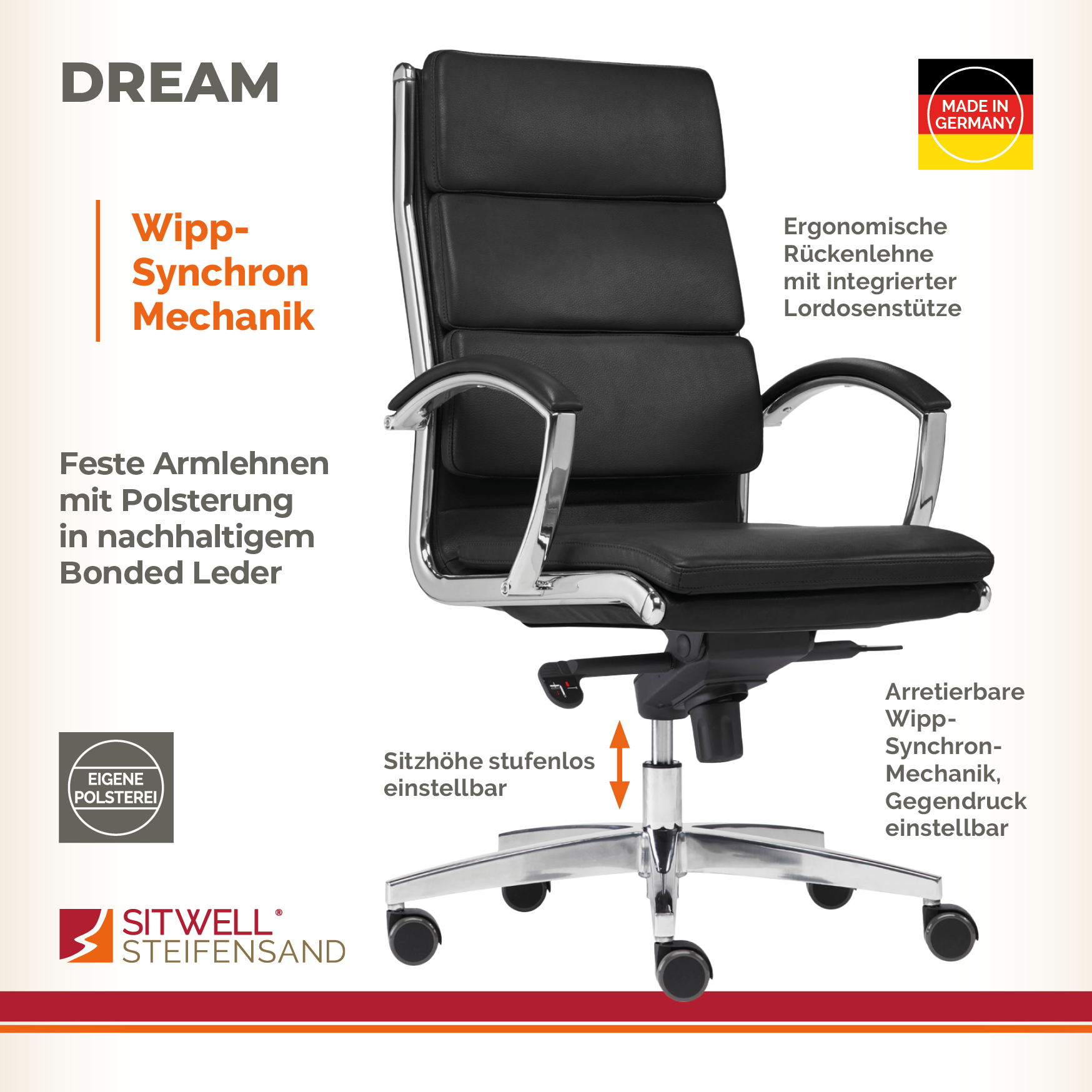 Dream - Bequemer Eyecatcher Bürostuhl aus Bonded Leder